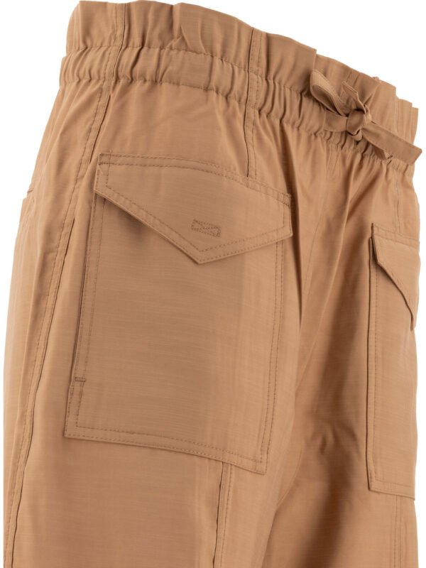 "Ganni" pantalon cargo femme beige taille haute Light Slub avec poches – Image 4