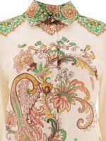 "Etro" chemise femme blanche à imprimé vert en soie coupe regular - Image 3