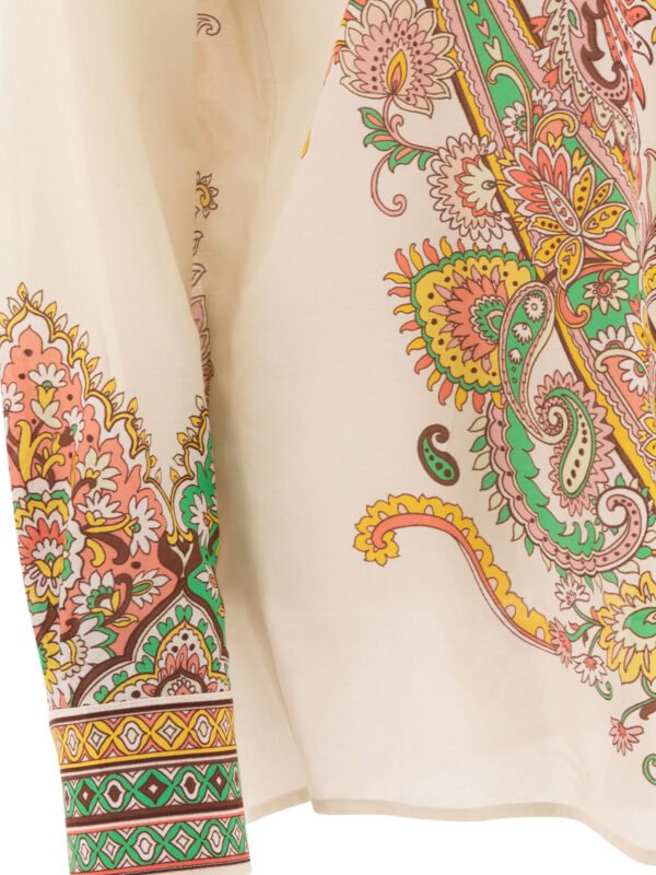 "Etro" chemise femme blanche à imprimé vert en soie coupe regular - Image 4