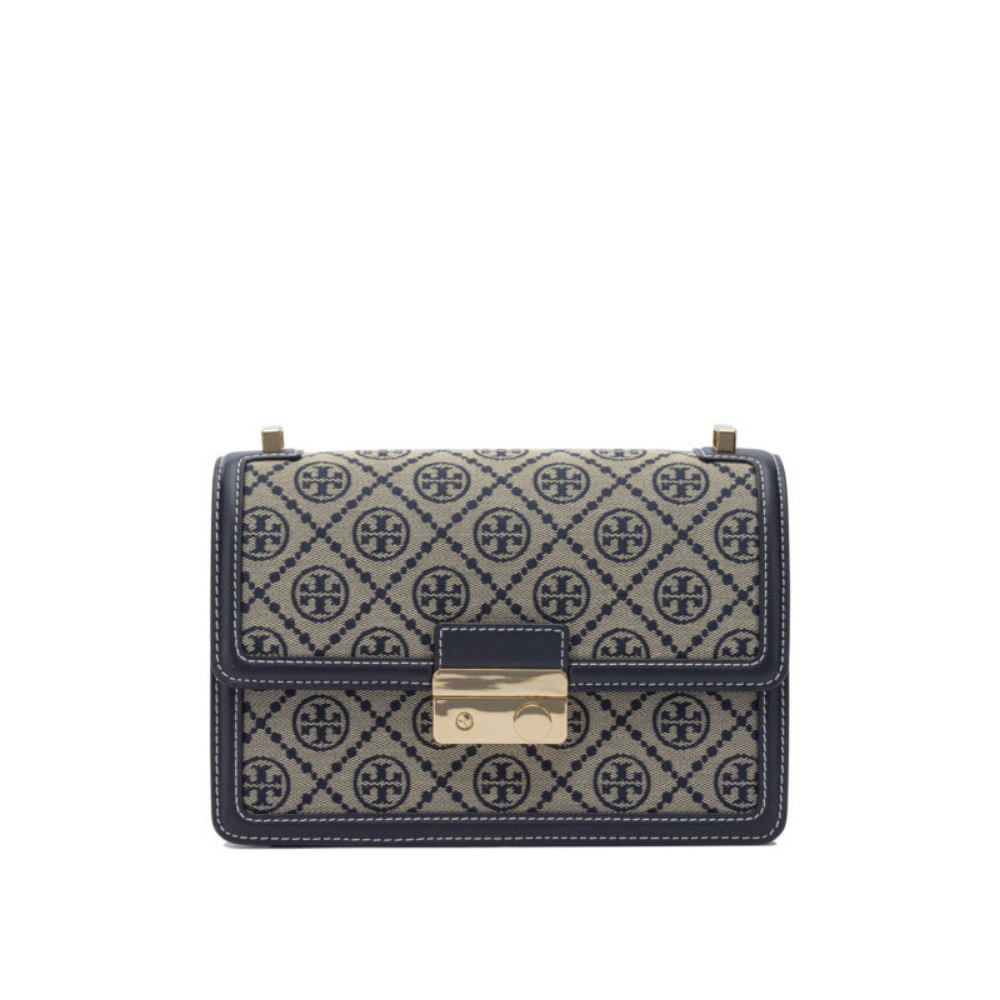 Design sans titre (17) Tory Burch sac bandoulière femme bleu en toile et cuir – Image 1