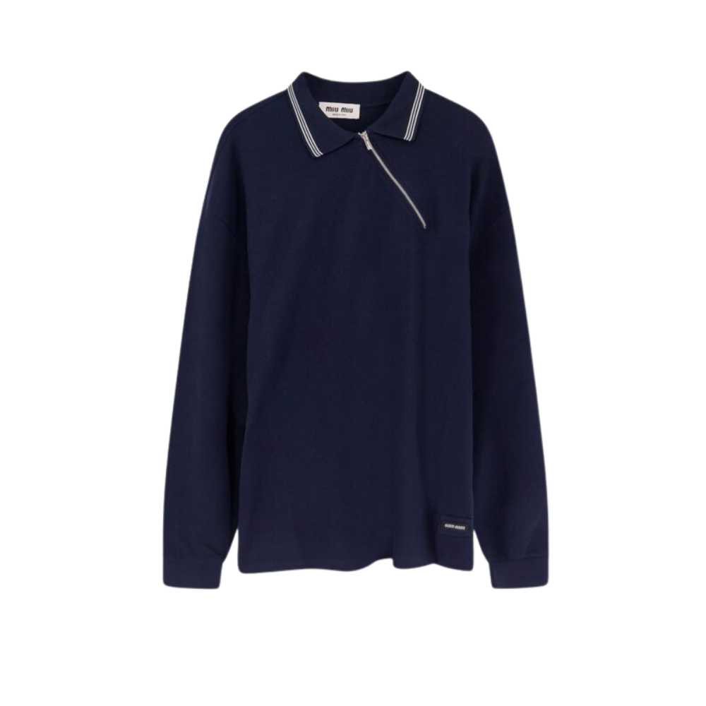 Design sans titre (20) MIU MIU polo femme en coton bleu – Image 1