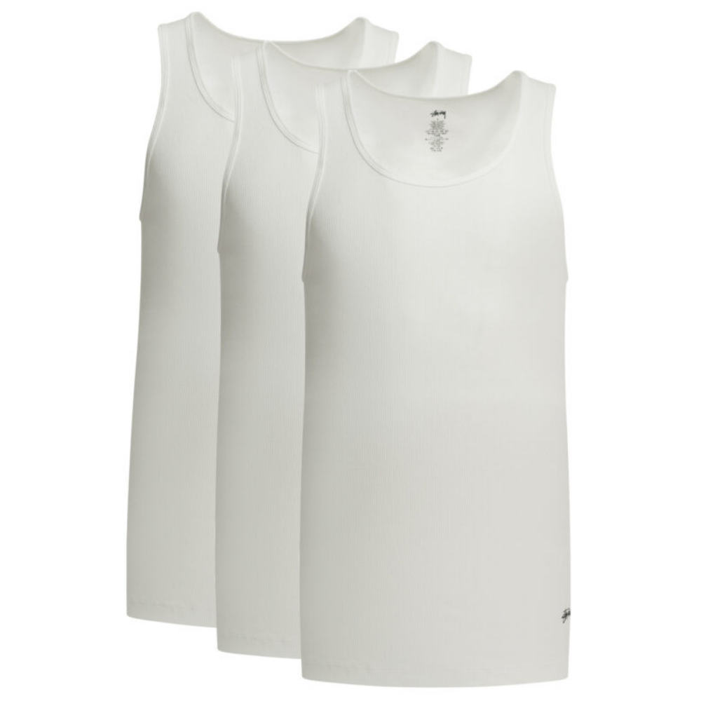 Design sans titre (21) Stüssy lot de 3 débardeurs homme blancs en pur coton – Image 1