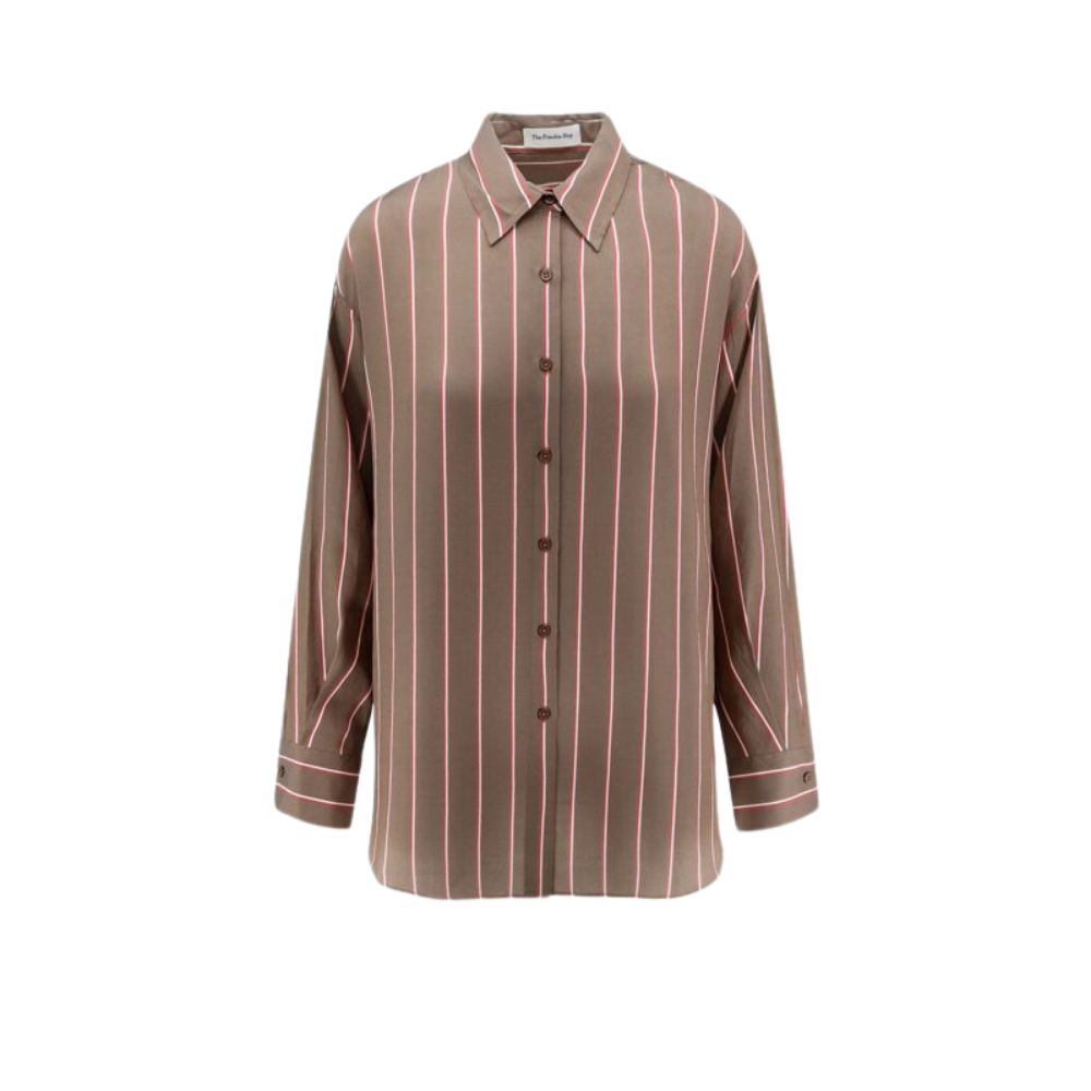 Design sans titre (31) THE FRANKIE SHOP chemise en viscose et soie marron – Image 1