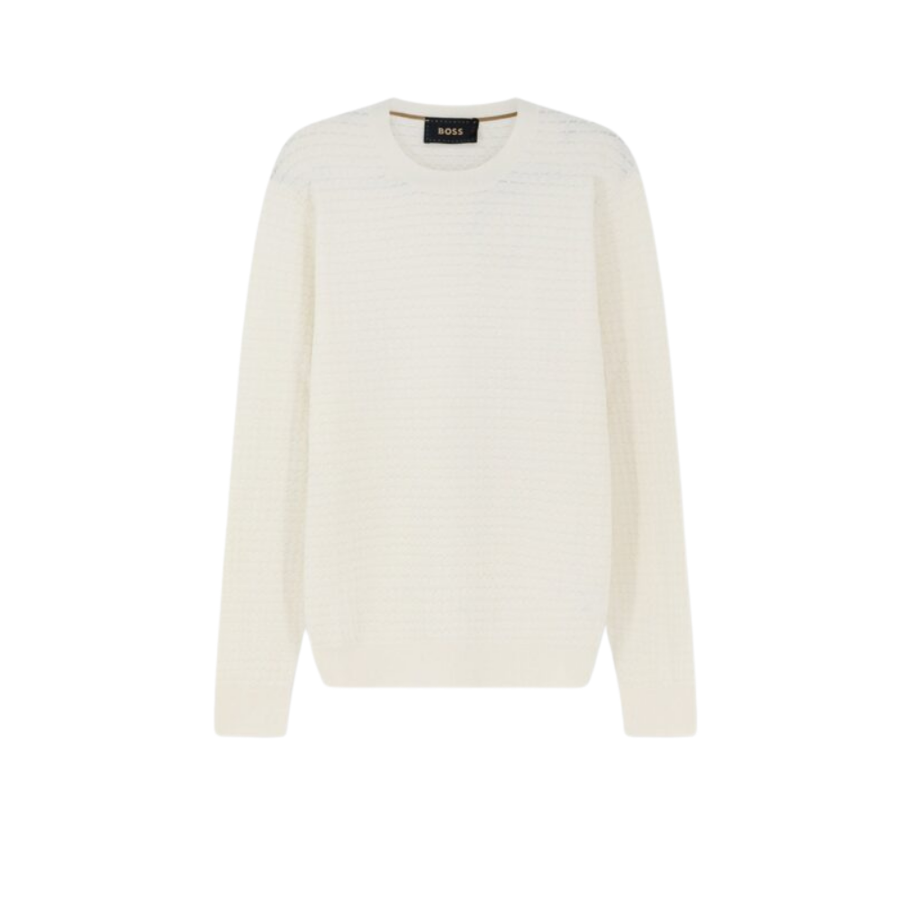 Design sans titre (43) BOSS pull homme blanc en mélange de soie et coton – Image 1