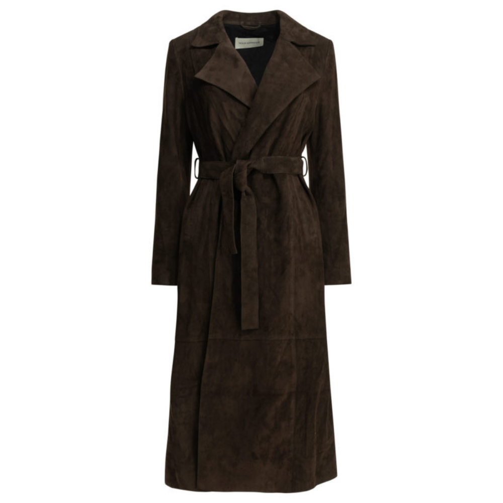 Design sans titre (47) Nour Hammour manteau femme marron en daim – Image 1