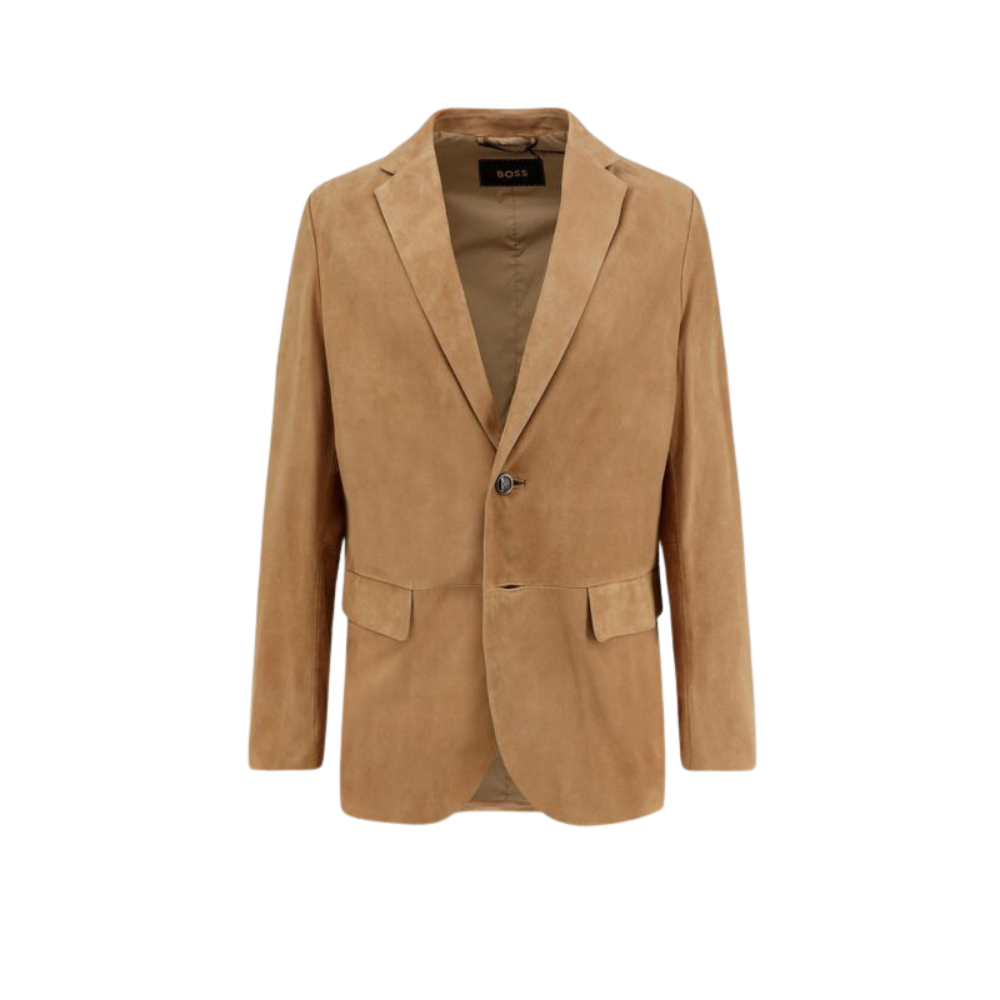 Design sans titre (47) BOSS veste homme Mazer en daim beige – Image 1