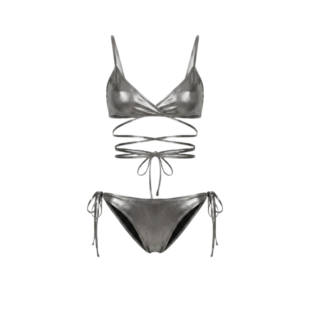 Design sans titre (57) THE ATTICO bikini femme argenté Il Primo Bagno en lycra – Image 1