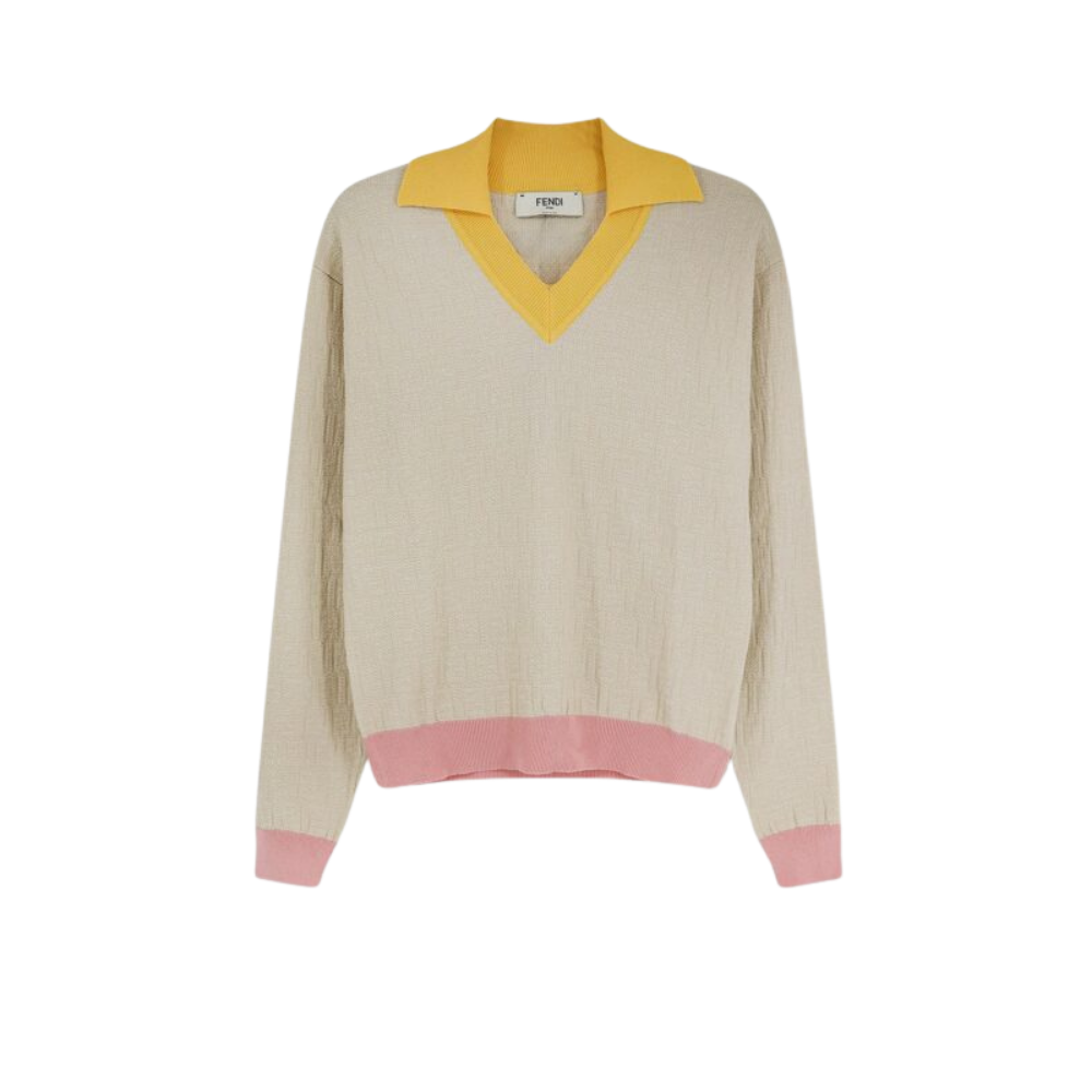 Design sans titre (76) FENDI pull femme en coton et soie beige – Image 1
