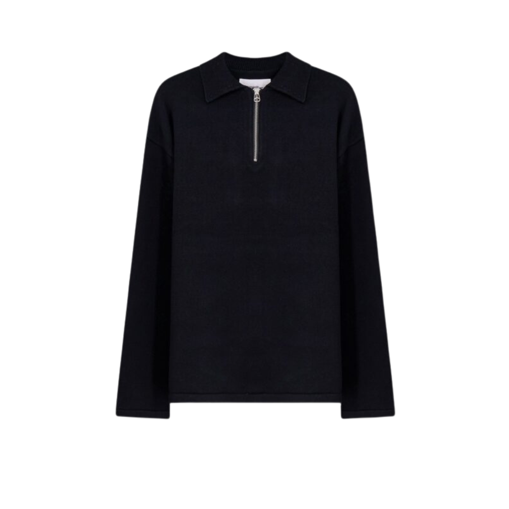 Sans titre (1000 x 1000 px) - 2026-05-23T002827.003 Oamc peacemaker polo homme noire en maille de coton côtelée à demi-zip – Image 1