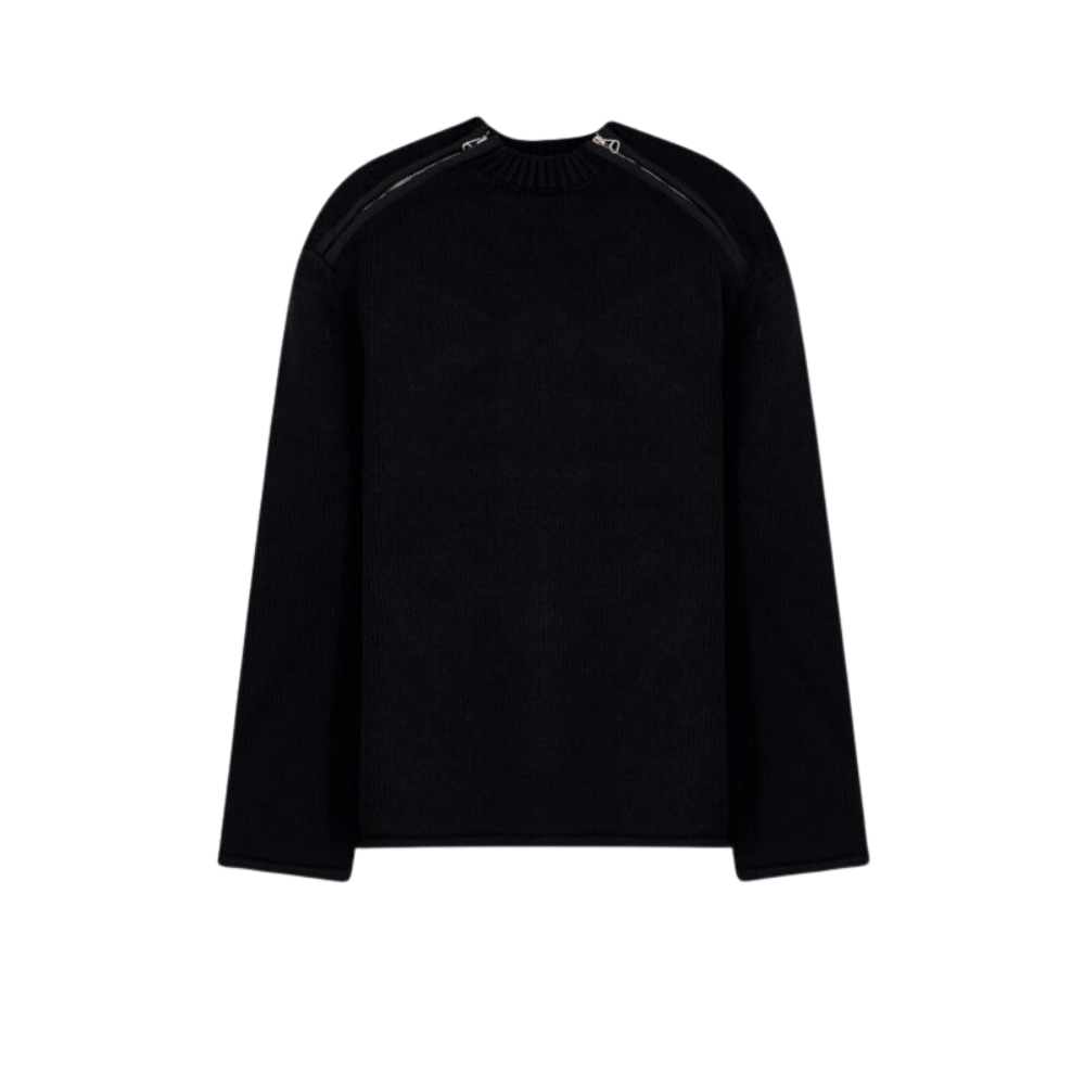 Sans titre (1000 x 1000 px) - 2026-05-23T003355.580 Oamc peacemaker pull homme noir en maille de coton côtelée à détail zip – Image 1