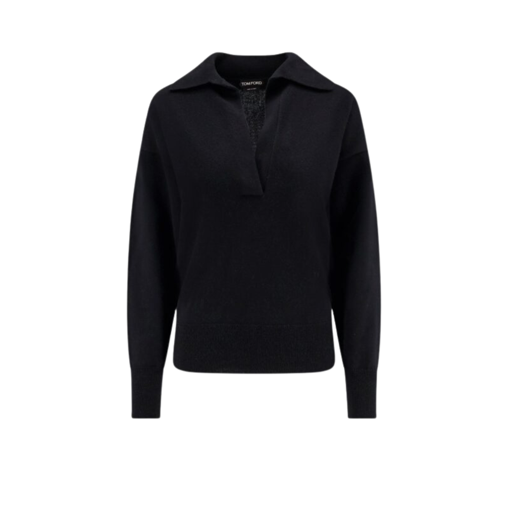 Sans titre (1000 x 1000 px) - 2026-05-25T003433.134 Tom Ford pull col polo femme noir en pur cachemire à broderie monogramme – Image 1