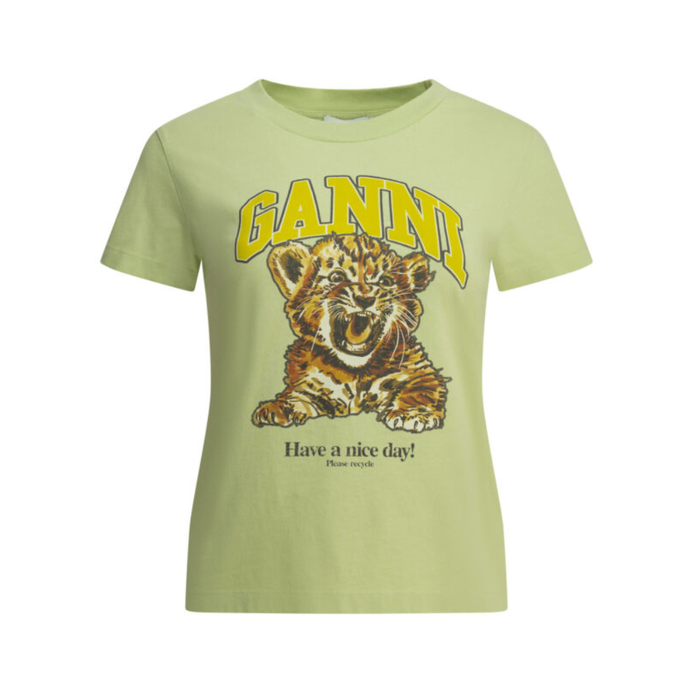 Sans titre (1000 x 1000 px) (75) Ganni t-shirt femme vert baby tiger en coton – Image 1