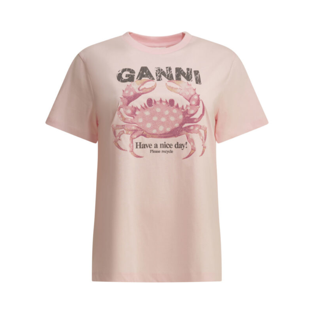 Sans titre (1000 x 1000 px) (77) Ganni t-shirt femme rose en coton – Image 1