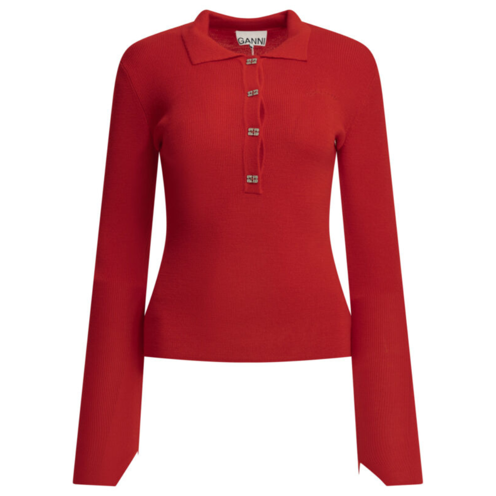 Sans titre (1000 x 1000 px) (77) Ganni pull polo femme rouge en laine – Image 1