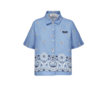MIU MIU chemise en coton et lin femme bleue