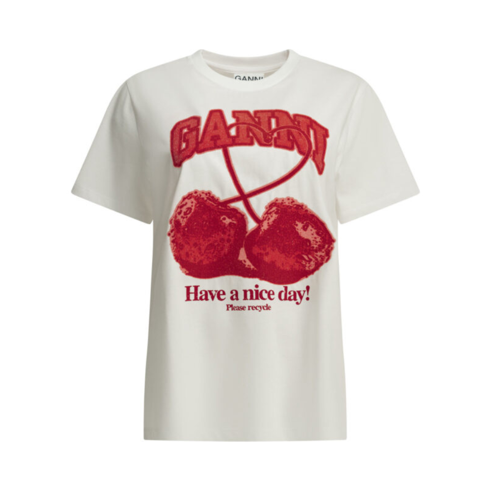 Sans titre (1000 x 1000 px) (91) Ganni t-shirt femme blanc cherries en coton – Image 1