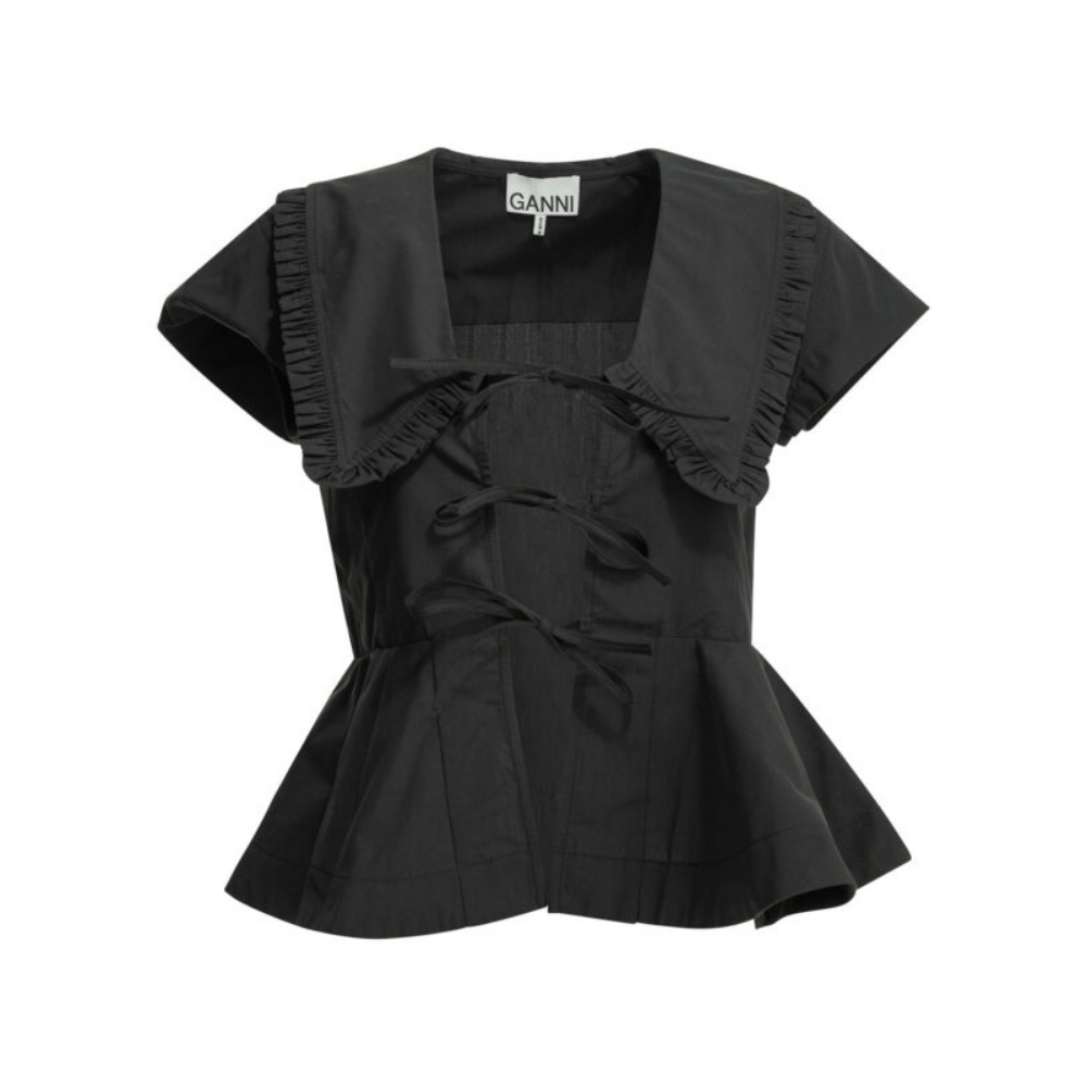 Design sans titre (12) GANNI chemisier en popeline de coton noir – Image 1