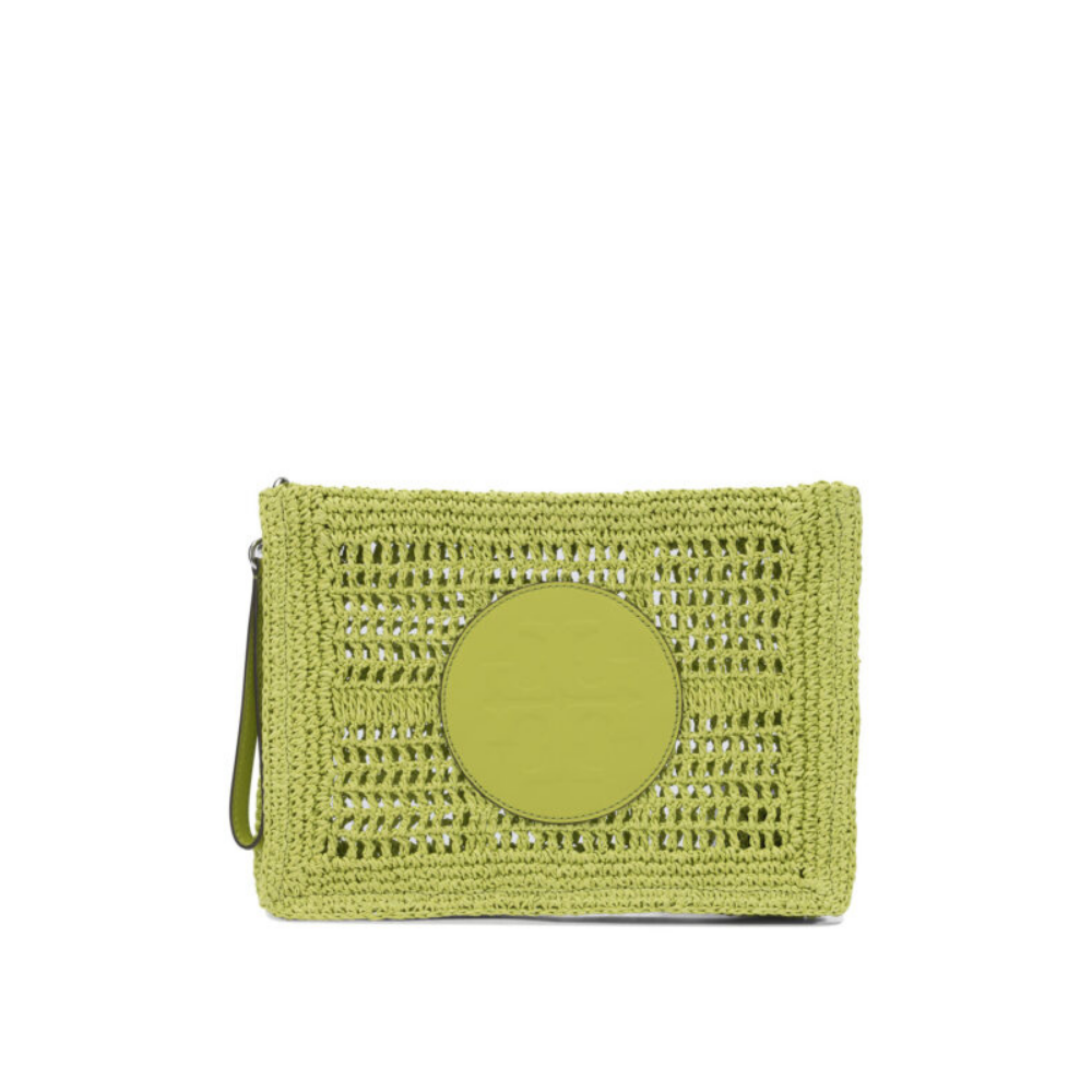 Design sans titre (18) TORY BURCH pochette verte en paille – Image 1