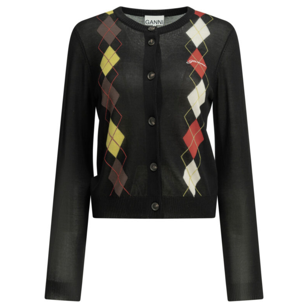 Design sans titre (2) GANNI cardigan femme en maille de coton noir – Image 1