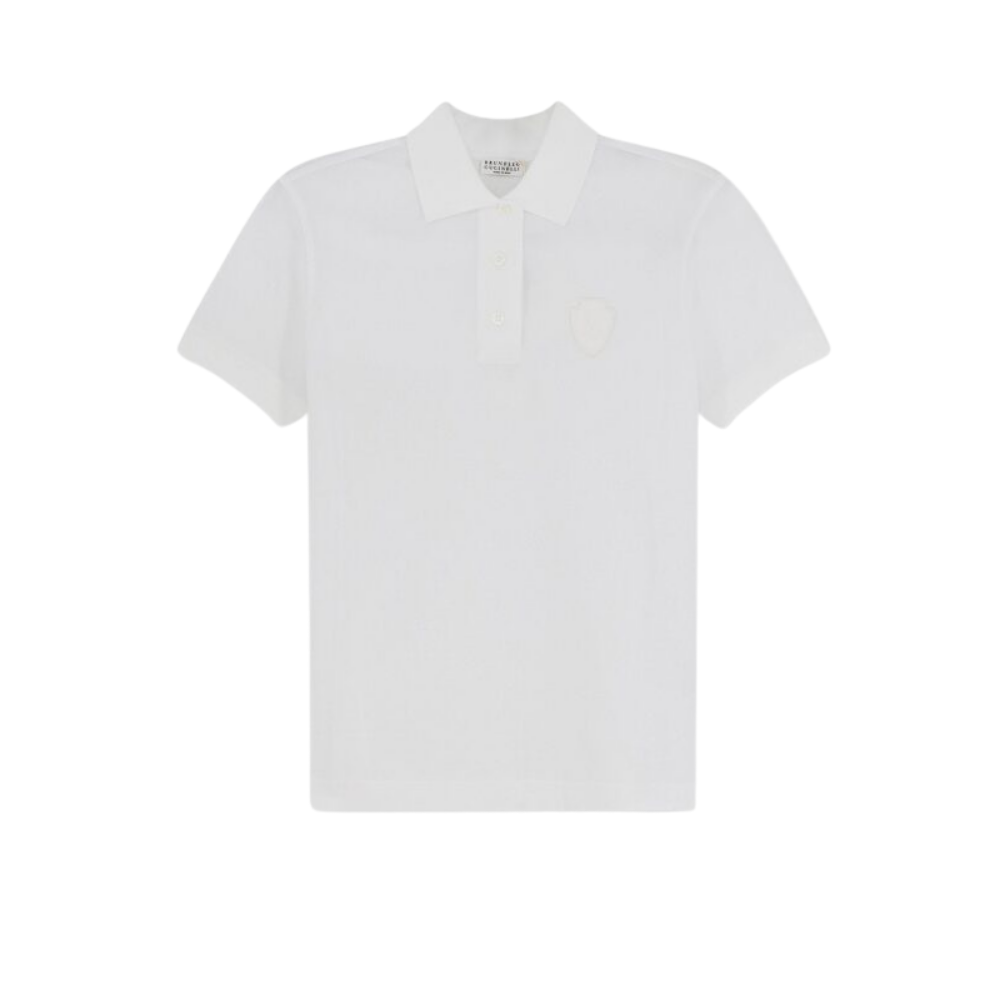 Design sans titre (3) Brunello Cucinelli polo femme blanc en coton – Image 1