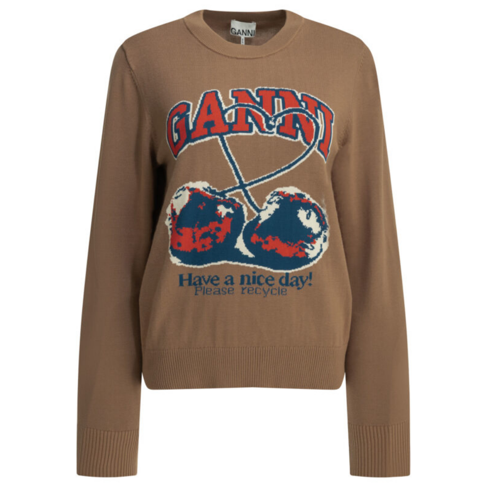 Design sans titre (33) GANNI pull femme en coton marron – Image 1