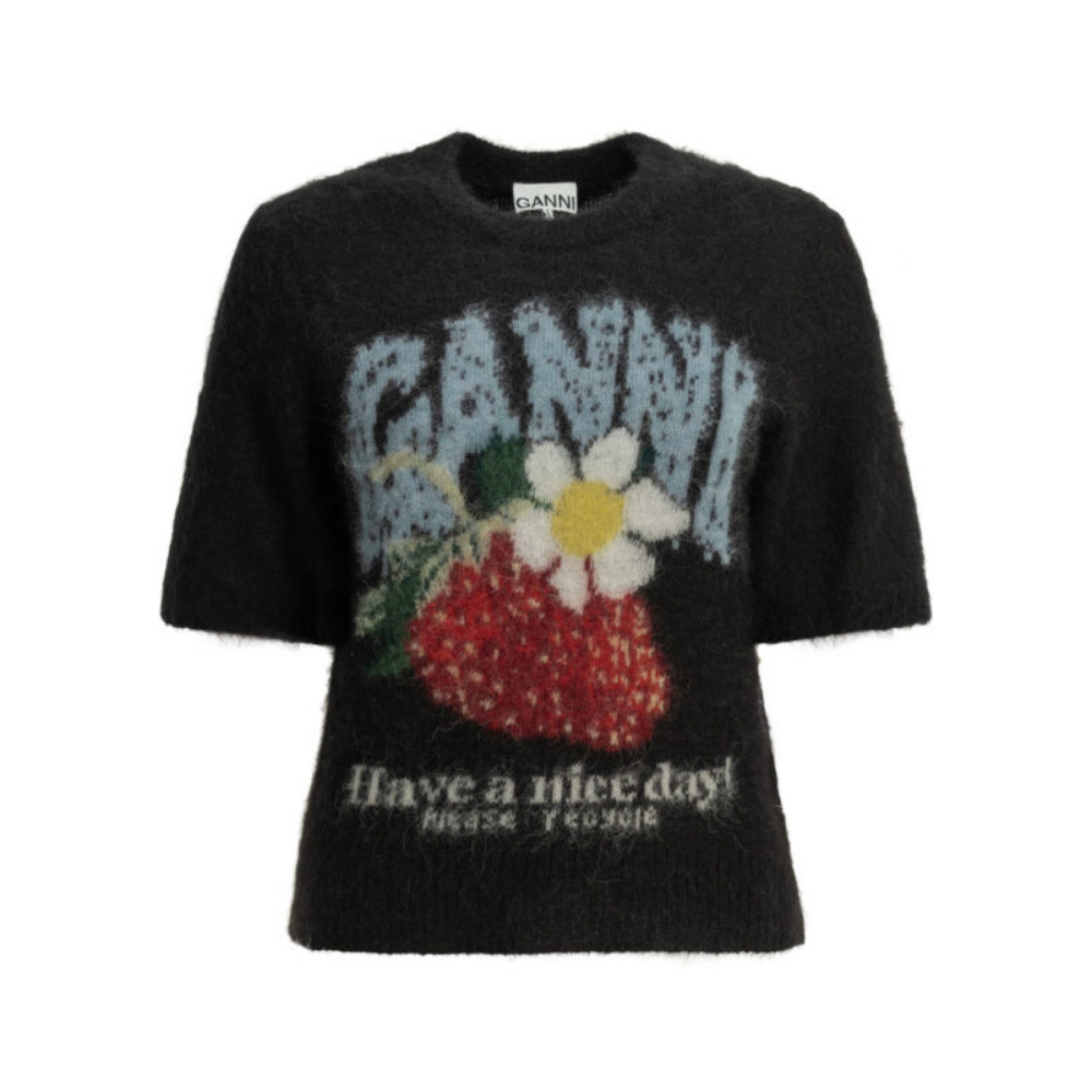 Design sans titre (38) GANNI pull femme à col rond en maille noir – Image 1