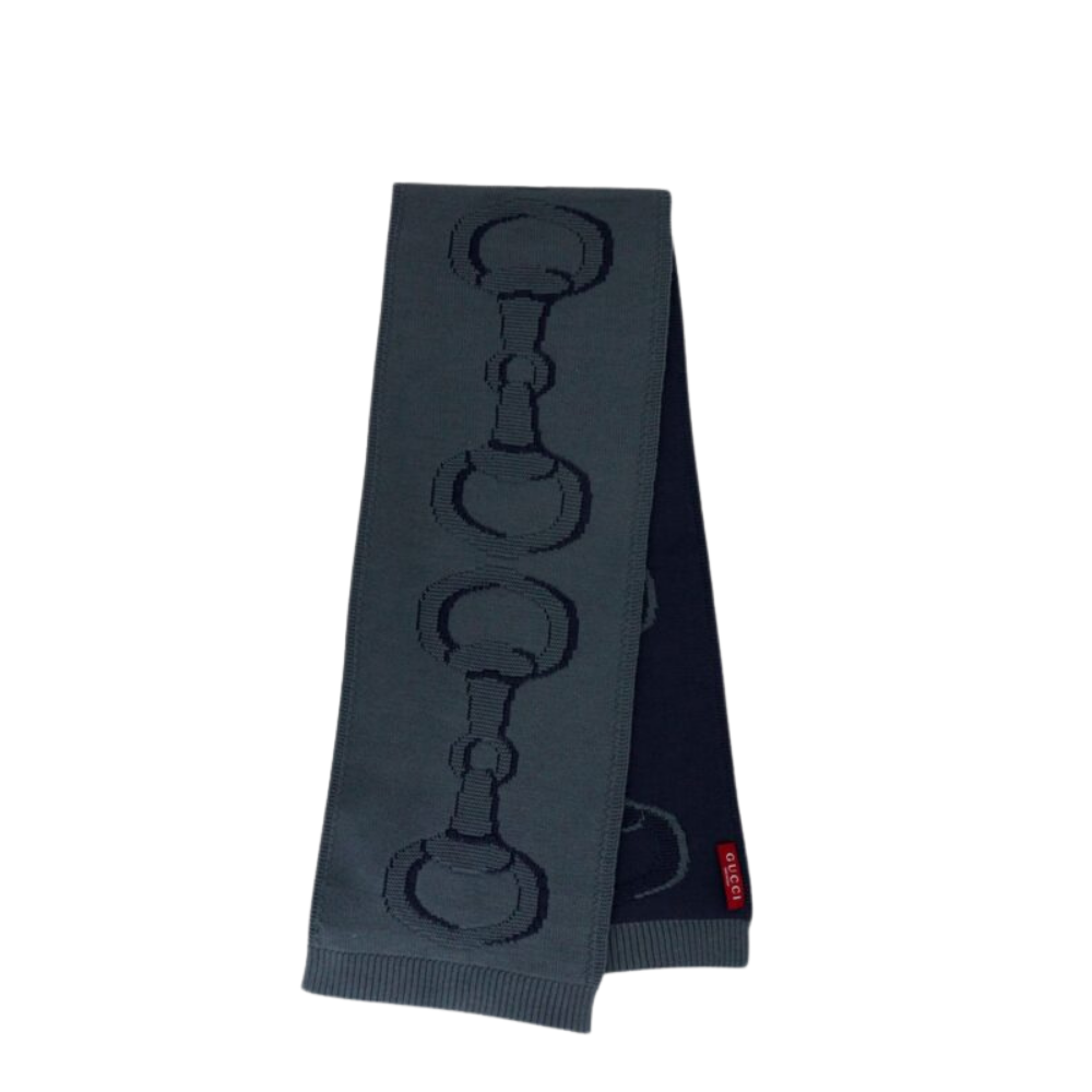 Design sans titre (39) GUCCI écharpe en laine à motif mors grise – Image 1