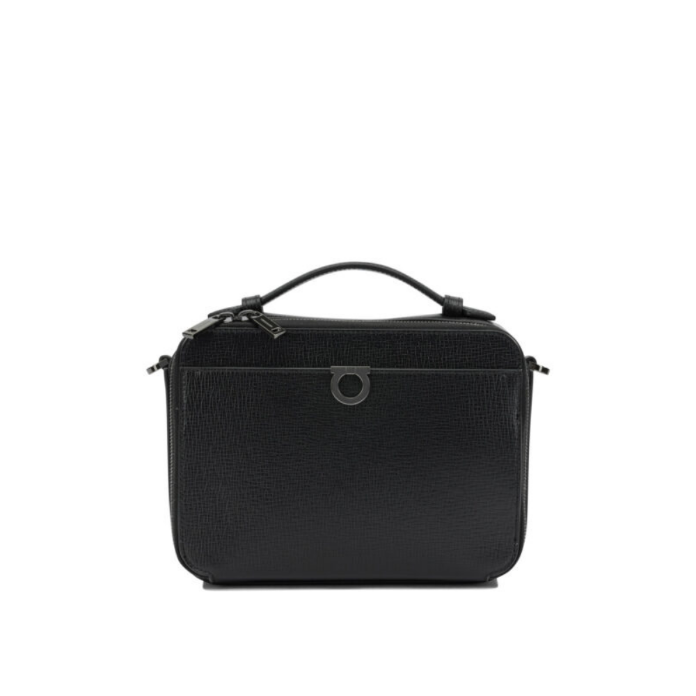 Design sans titre (4) Ferragamo sac bandoulière homme noir Gancini en cuir – Image 1