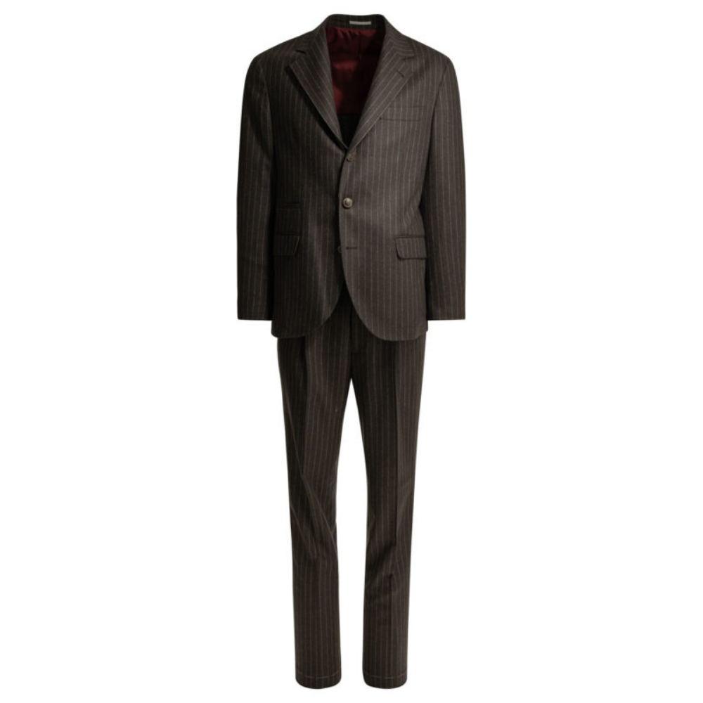 Design sans titre (42) BRUNELLO CUCINELLI costume à rayures homme marron – Image 1