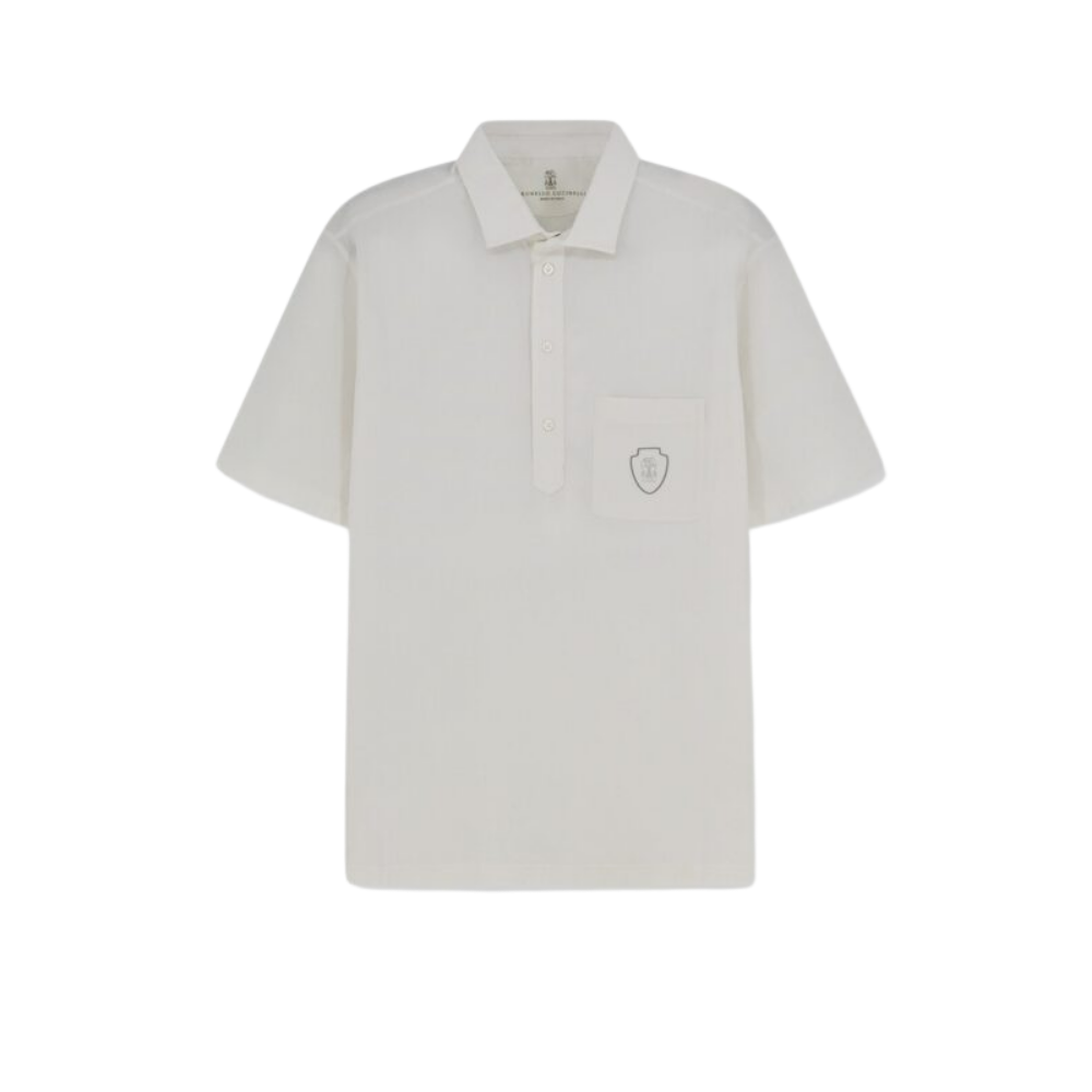 Design sans titre Brunello Cucinelli polo homme blanc en laine – Image 1