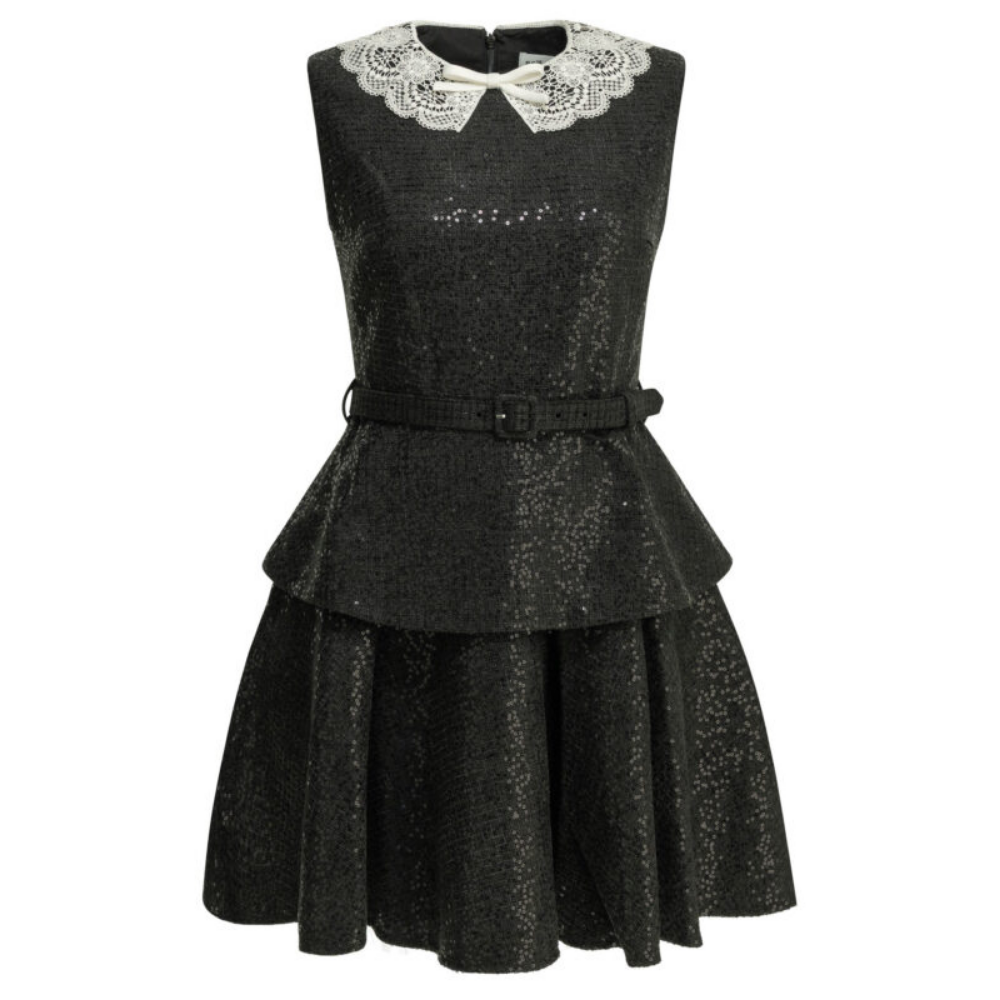 Design sans titre (7) SELF-PORTRAIT robe courte à sequins et col dentelle noire – Image 1