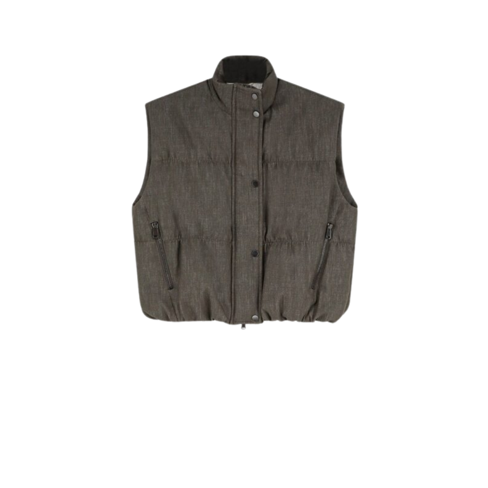 Design sans titre (9) Brunello Cucinelli veste femme verte sans manches – Image 1