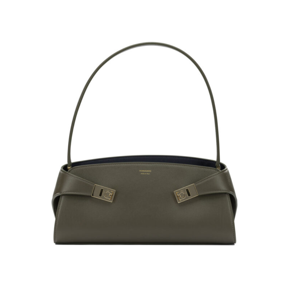 Sans titre (1000 x 1000 px) (75) FERRAGAMO sac porté épaule en cuir de femme vert – Image 1