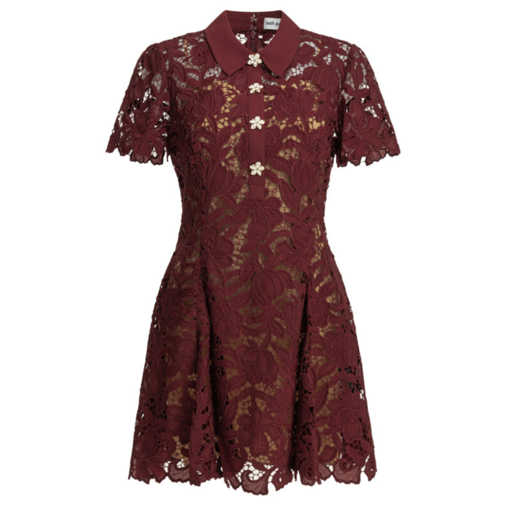 Sans titre (1000 x 1000 px) (85) SELF-PORTRAIT robe en dentelle femme bordeaux – Image 1