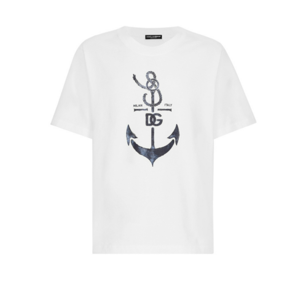 Sans titre (1000 x 1000 px) (97) DOLCE & GABBANA t-shirt Marina en coton homme blanc – Image 1