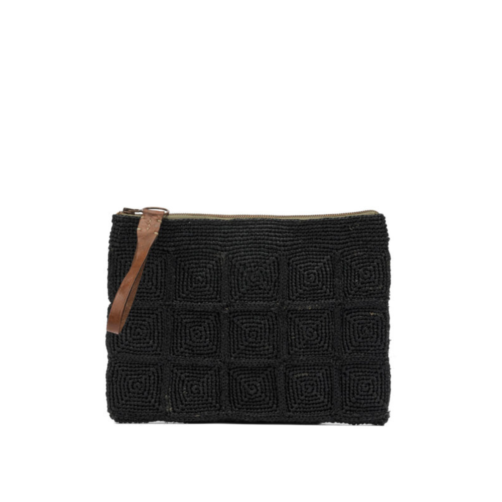 Sans titre (1000 x 1000 px) (72) IBELIV pochette en raphia et cuir femme noire – Image 1