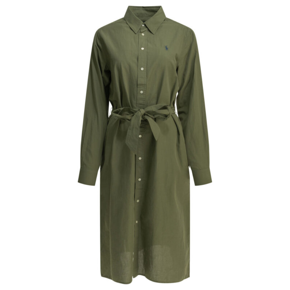 Sans titre (1000 x 1000 px) (83) POLO RALPH LAUREN robe chemise en coton et lin femme verte – Image 1