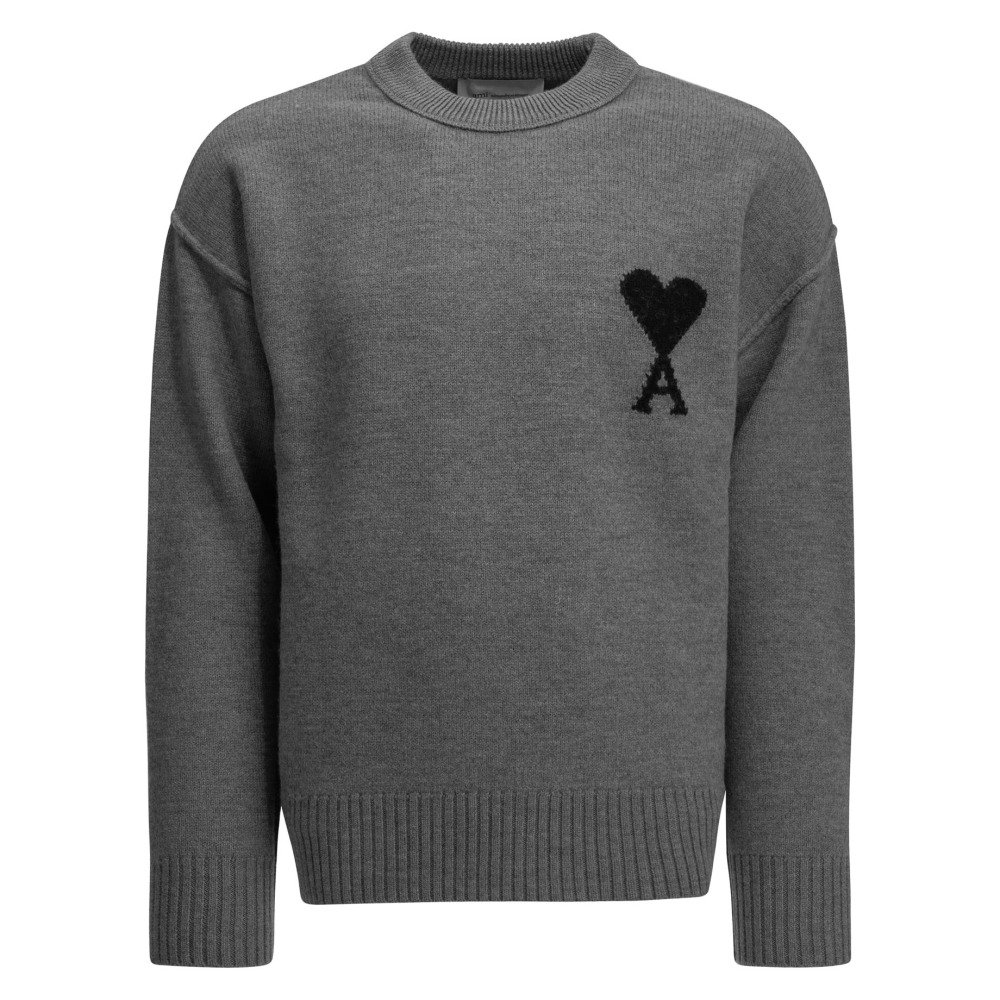 W26-ami20paris-UKS838018A273 AMI PARIS Pull Ami de Coeur Gris Homme – Image 1