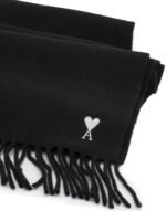 AMI PARIS Écharpe Ami de Coeur à franges Noir Homme – Image 2