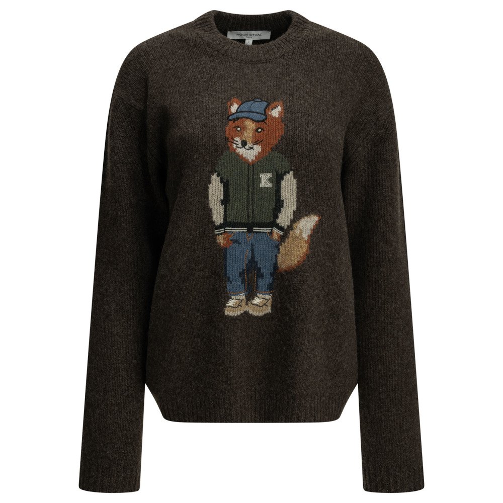 W26-maison20kitsune-MRMKJ02KT12410553 MAISON KITSUNÉ Pull Dressed Fox Marron Femme – Image 1