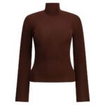 MAX MARA Pull Laine Vierge Col Roulé Bordeaux Femme