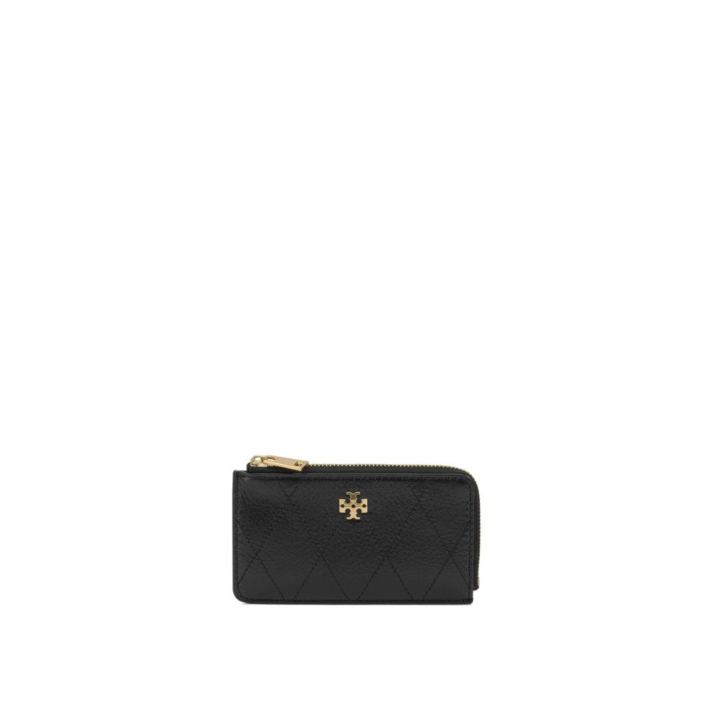 W26-tory20burch-186054001 TORY BURCH Porte-cartes Charlie Matelassé Noir Femme – Image 1