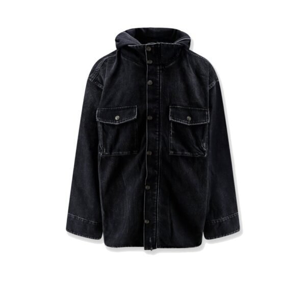 Balenciaga Black denim jacket with embroidered logo on the front