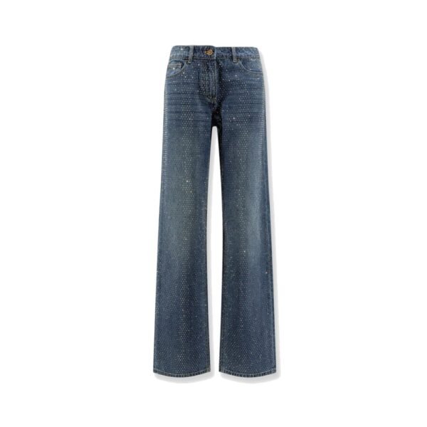 Elisabetta Franchi Blue denim jeans with all-over crystals