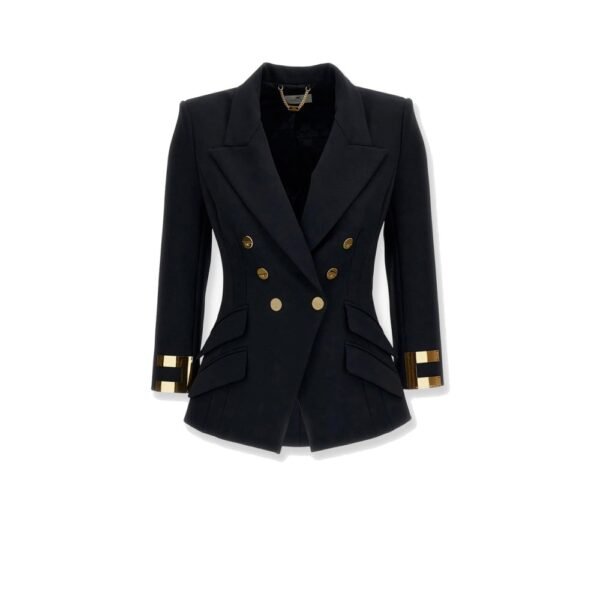 Elisabetta Franchi Double-breasted blazer with Monogram gold metal details