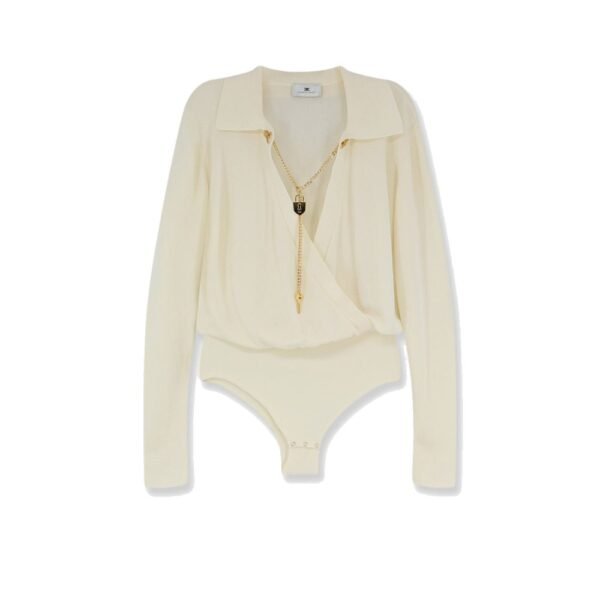 Elisabetta Franchi Viscose blend bodysuit with jewel charm detail