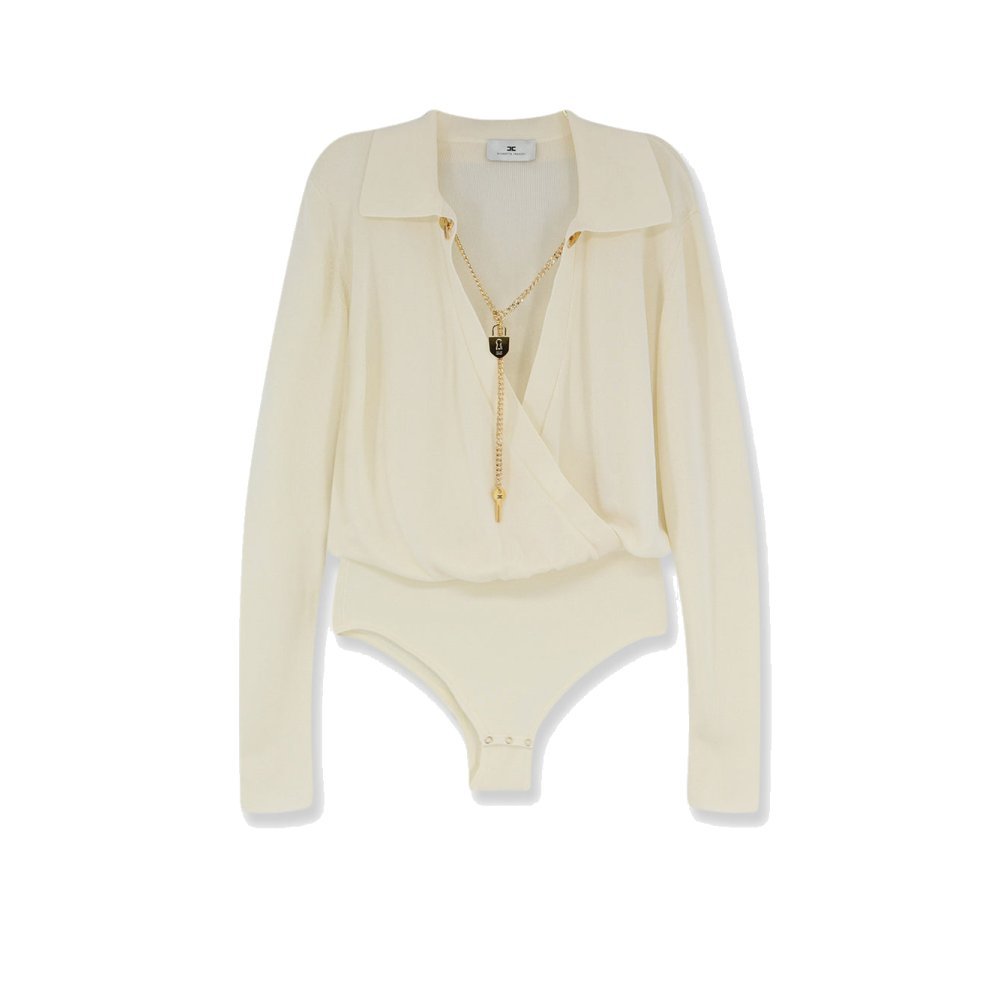 Elisabetta Franchi Viscose blend bodysuit with jewel charm detail Elisabetta Franchi Viscose blend bodysuit with jewel charm detail