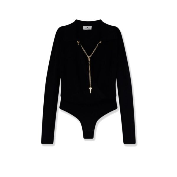 Elisabetta Franchi Viscose blend bodysuit with jewel charm detail