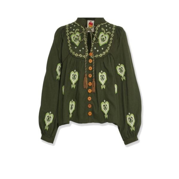 Farm Rio Embroidered puff sleeve lenzing™ ecovero™ euroflax™ shirt