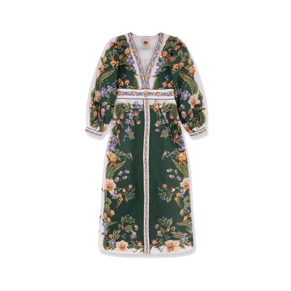 Farm Rio Long cotton dress with floral print